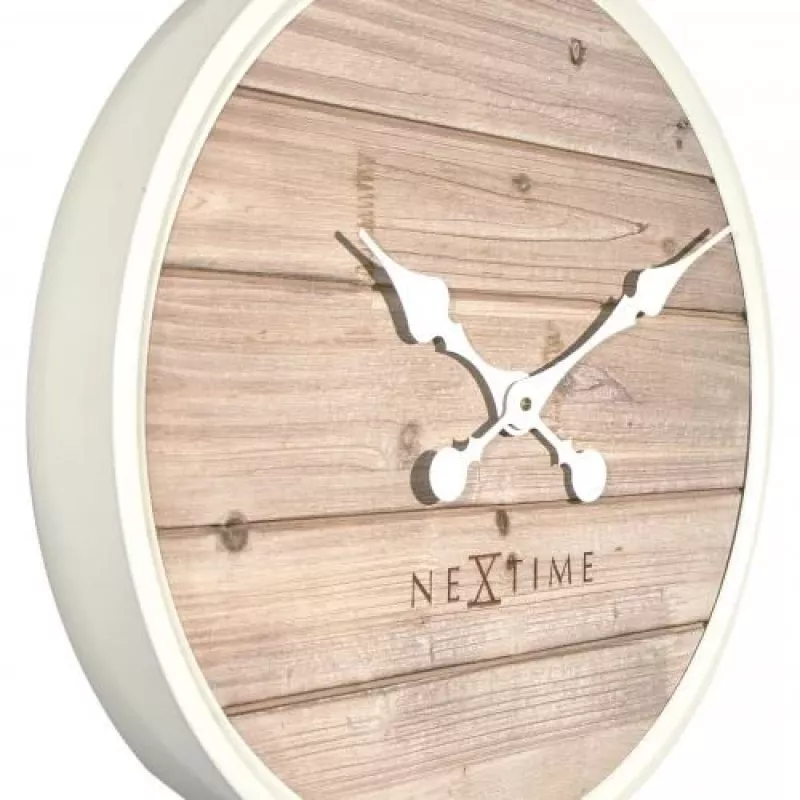 NeXtime klok 3134wi Plank, Ø50 cm, siena, balts