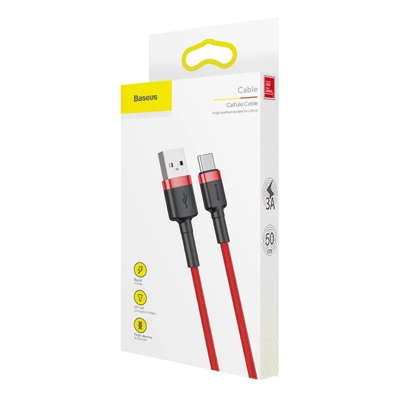 USB 2.0 A uz USB-C vads Baseus CATKLF-B09 1 m QC3.0 neilona pīta sarkana, ātra uzlāde un datu sinhronizācija