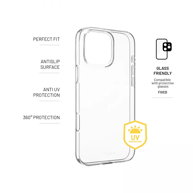 Aizmugurējais vāciņš FIXED AntiUV Apple iPhone 16 Pro Max, TPU dzidrs
