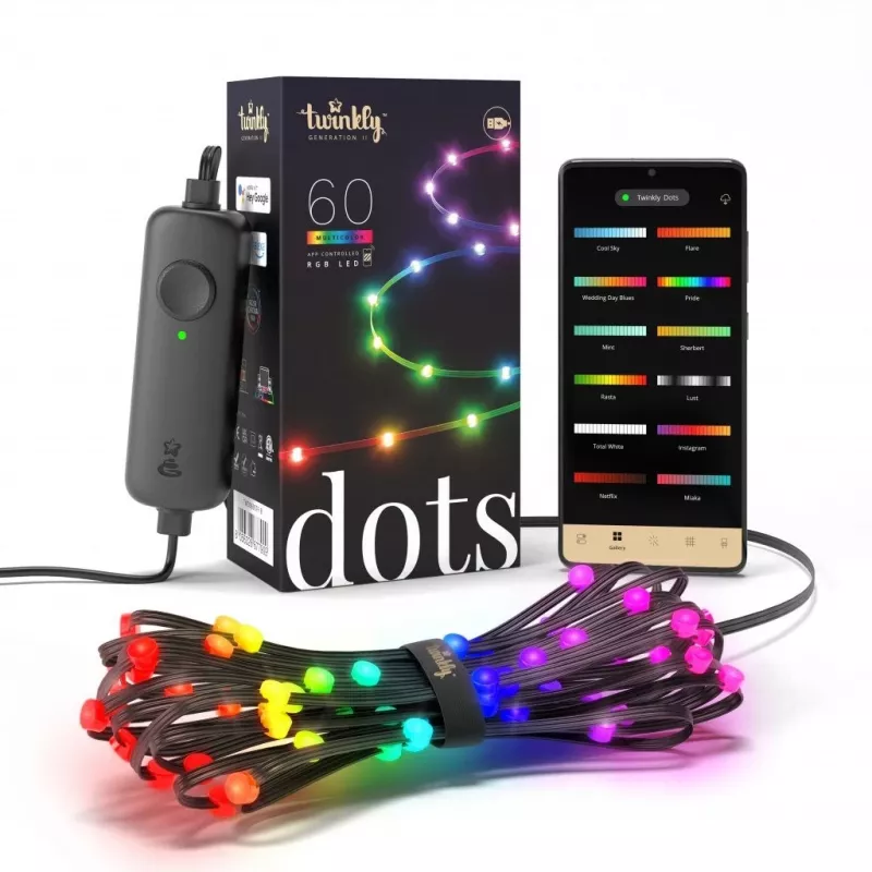 Twinkly Dots 60 RGB USB viedās gaismas, 3 m, melns