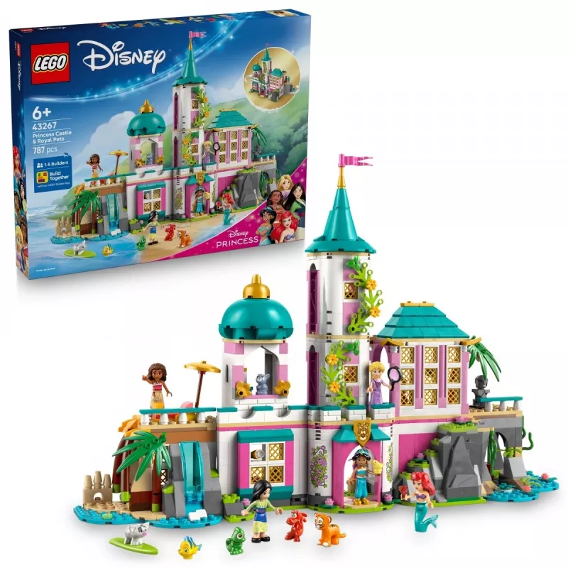 LEGO Disney princeses pils un karaliskie mājdzīvnieki būvkomplekts 43267 — 787 detaļas, 5 minifigūras, vecums 6+, 320×460×100 mm