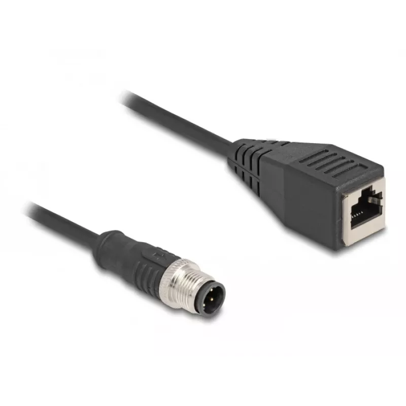DeLOCK M12 adaptera kabelis D‑kodēts 4 kontaktu vīrišķais uz RJ45 sievišķo 50 cm