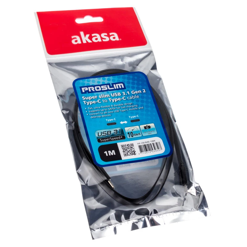 USB kabelis Akasa AK-CBUB46-10BK USB 3.2 Gen 2 1 m Melns