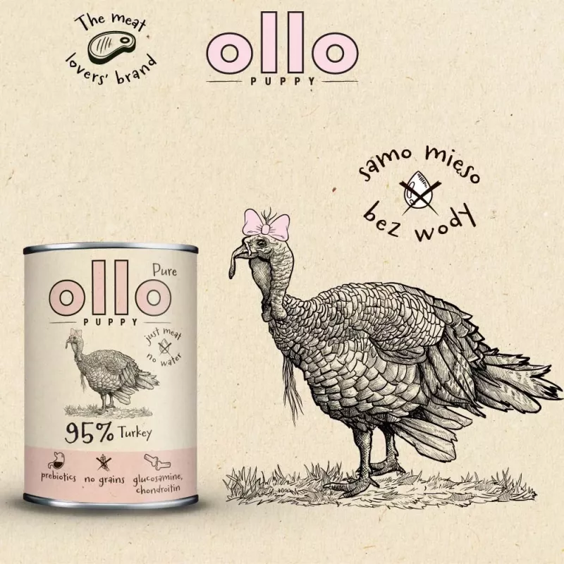 OLLO Puppy Pure Turkey - mitrā suņu barība - 850 g