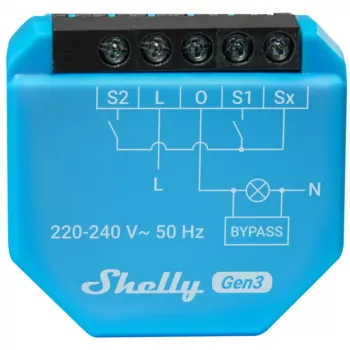 WiFi apgaismojuma kontrolieris Shelly Shelly_1L_Gen3 — 1 kanāla beznulles modulis, 220–240V, Wi‑Fi/Bluetooth, 802.11 b/g/n