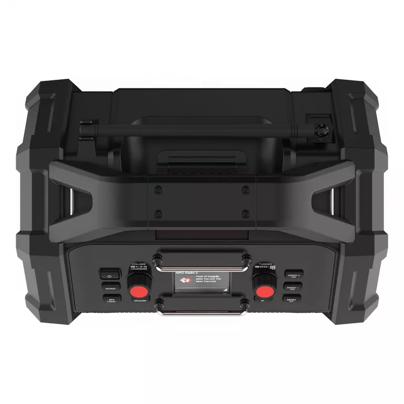 Pārnēsājamais celtniecības radio PerfectPro ROCKTAGON 18V — ar baterijām darbināms darba vietas radio