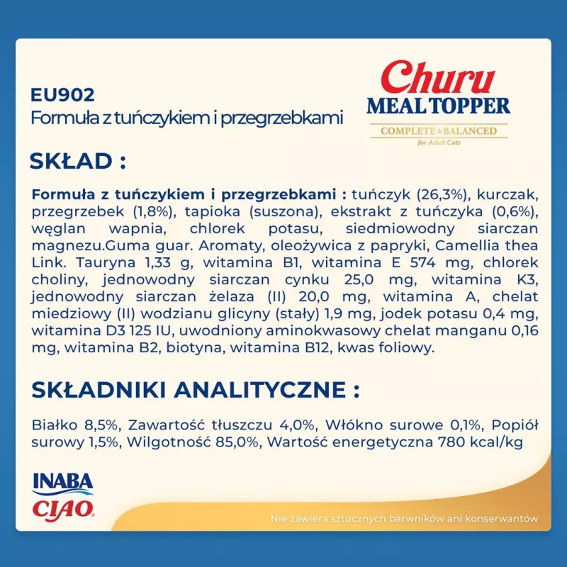 Mitrās kaķu kārumu paciņas INABA Churu Meal Topper Tunzivs ar jūras gliemeni 4 x 14 g