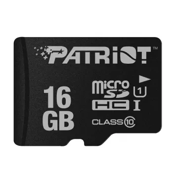 MicroSDHC atmiņas karte PATRIOT PSF16GMDC10 — 16 GB, 10. klase, UHS-I (U1), 80 MB/s, melna