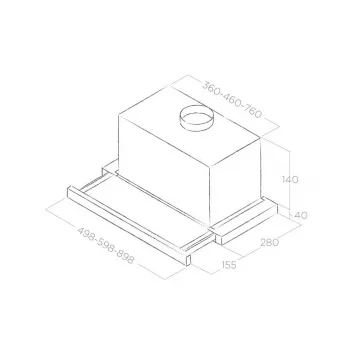 Iebūvēts tvaika nosūcējs Elica Elite 14 LUX 60 BL — 598 mm platums, 368 m³/h gaisa plūsma, alumīnija tauku filtrs, LED, 62 dB