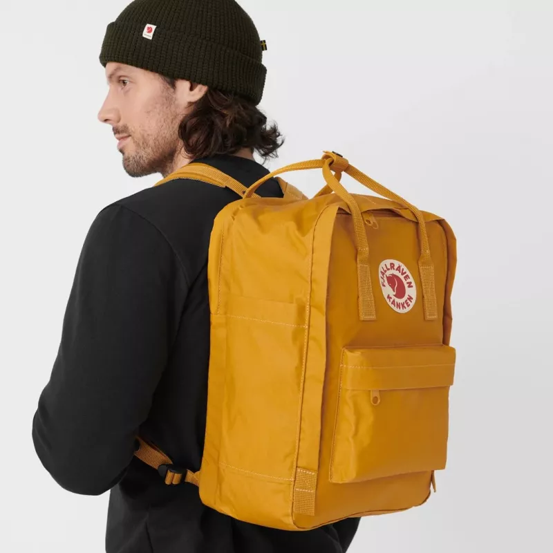 Mugursoma Fjällräven Kanken Laptop 13 inch — Ikdienas pilsētas mugursoma, dzeltena, 250×160×350 mm, poliamīds/PP/vinils