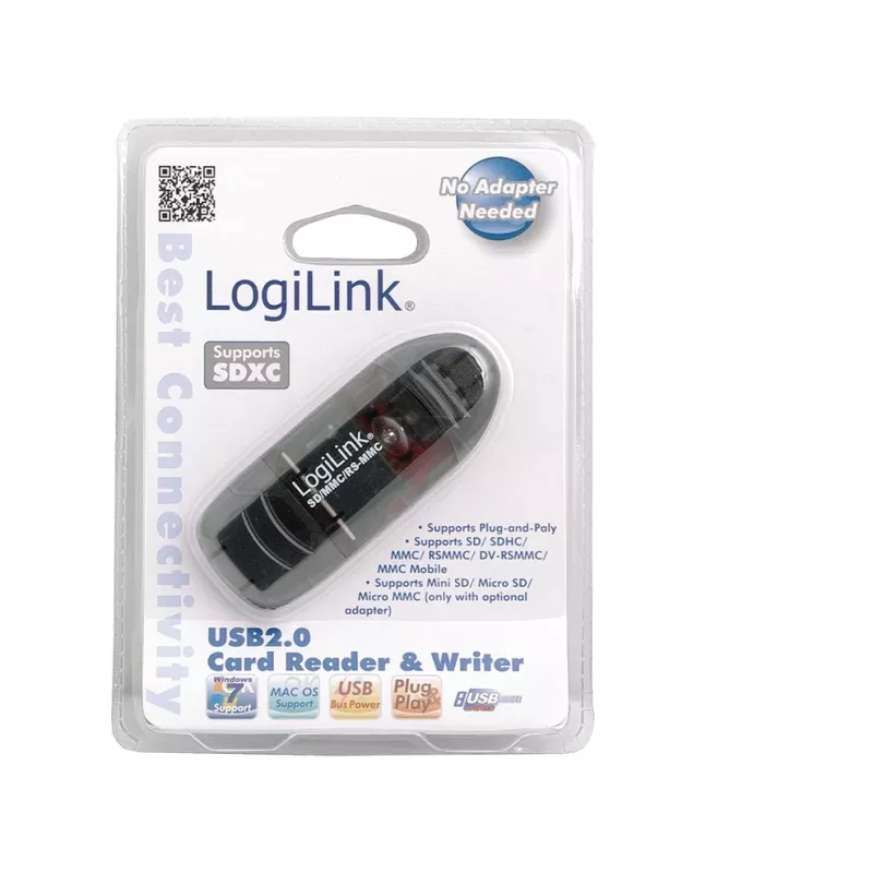Karšu lasītājs LOGILINK CR0007 USB 2.0 SD/MMC, melns, līdz 480 Mbit/s