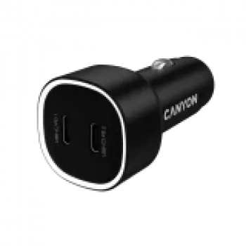 Auto lādētājs CANYON OnDrive 60 PD 60W 2xUSB-C — 60 W jauda, 2 USB-C pieslēgvietas, melns