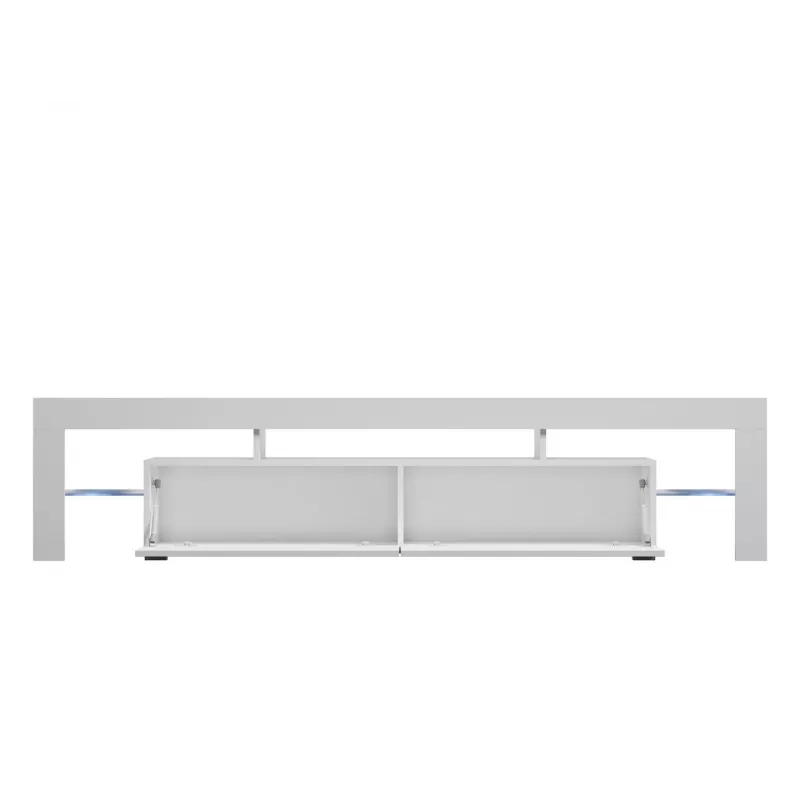 TV statīvs Cama Meble TORO 200 — 2000×350×410 mm, pelēka virsma no skaidu plātnes, pelēks/balts spīdums