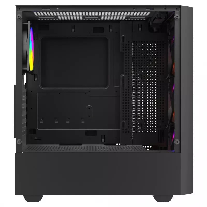 PC korpuss SAVIO Noctis Flow RGB — Cube, ATX/Mini-ITX, 3x 120 mm priekšējie ventilatori, rūdīta stikla sānu panelis, max GPU 35 cm