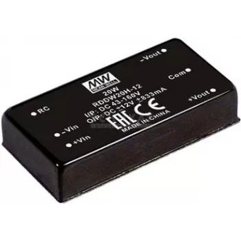 strāvas adapteris Mean Well RDDW20G-15 — 20 W, 15 V izeja, ieeja 18–75 V, RoHS, 35 g