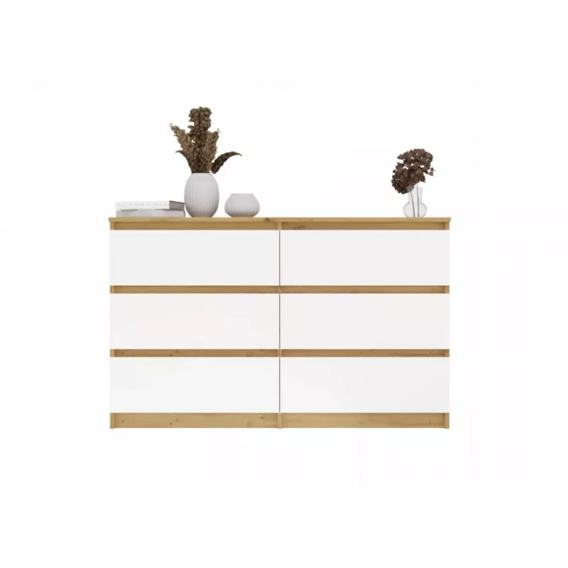 Kumode 6 atvilktnes 120 cm Top E Shop Malwa — amatnieku ozols / balta, skaidu plātne