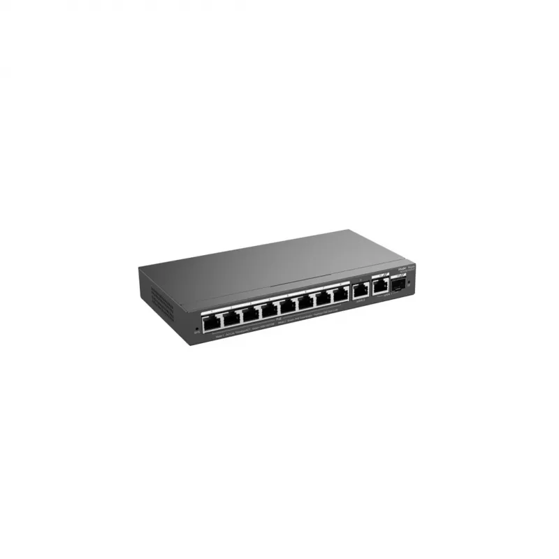 Pārvaldāms L2 slēdzis RUIJIE RG-ES210GS-P — 10x Gigabit RJ-45, 2x SFP, 8x PoE+ porti, 120 W PoE budžets, mākoņpārvaldīts