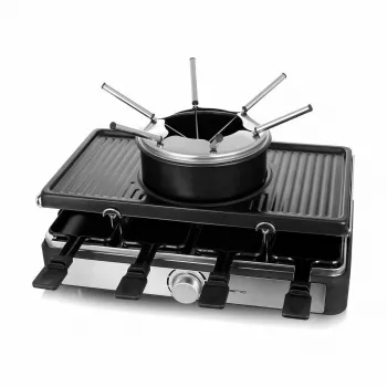 Raclette grils Emerio RG-124930 8 personām, 1400 W, melns un nerūsējošais tērauds, rotējošā vadība