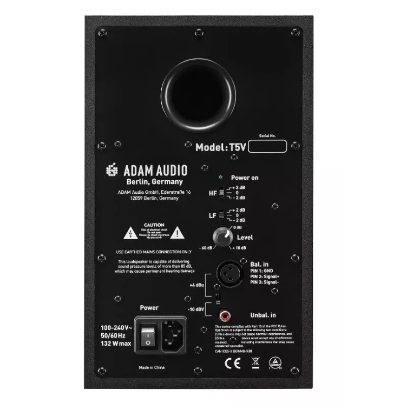 Studijas monitora skaļruņi ADAM AUDIO T5V, 5 collu zemfrekvences skaļrunis, 1,9 collu augstfrekvences skaļrunis, 45–25 000 Hz, 106 dB, melns
