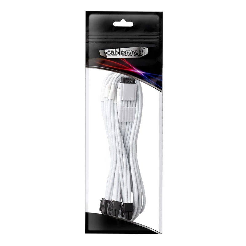 Strāvas kabelis CableMod RT-Series Pro ModMesh 12VHPWR uz 3× PCIe CM-PRTS-16P3-N60KW 60 cm Balts