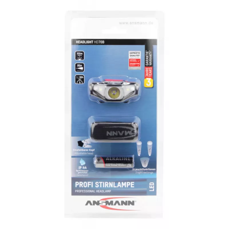 Ansmann HD70B - galvas lukturītis - melns - ABS - plastmasa - IP44 - LED - 1 lampa