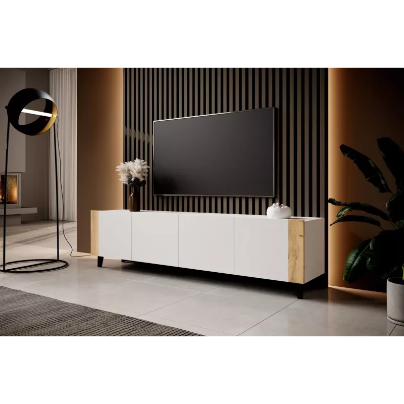 RTV skapis FARO 200x42x52 balts matēts + ozols craft