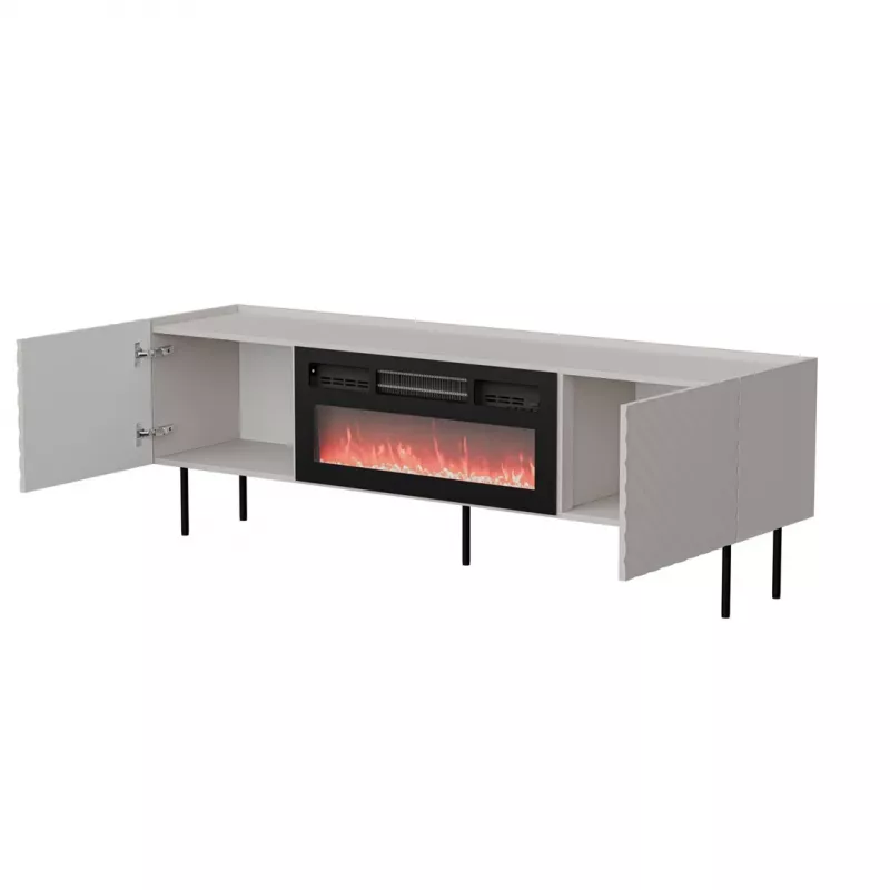 TV skapis cama meble LUCCA 180x40x59 cm, kašmira krāsas virsma, melns kamīns