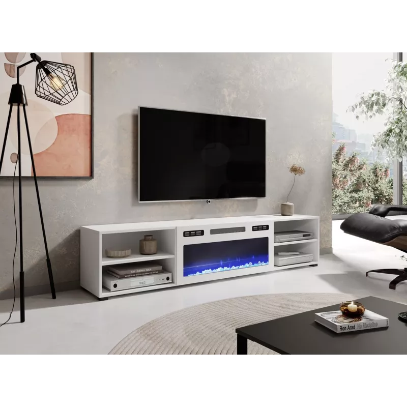 RTV skapis POLO 180x33x39 balts + kamīns balts
