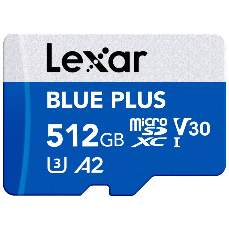 MicroSDXC atmiņas karte Lexar BLUE PLUS 512 GB, UHS‑I, lasīšanas ātrums 170 MB/s, U3/V30