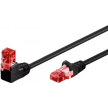 Goobay CAT 6 komutācijas kabelis 1x 90° leņķī, U/UTP, melns, 5 m - fiksatora cilne augšpusē, CCA vara maisījums (51518)