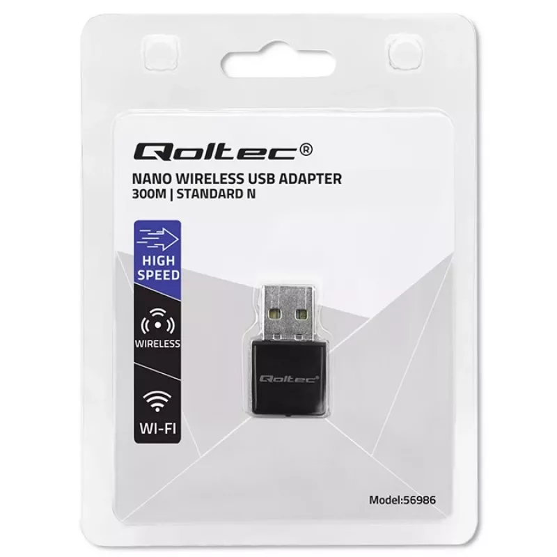 Wi‑Fi USB adapteris QOLTEC NANO 56986 — mini N, USB 2.0, 802.11n
