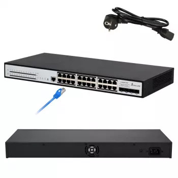 Pārvaldāms komutators Extralink Chiron Pro 24x RJ45 1000Mb/s PoE 4x SFP+ L3 370W