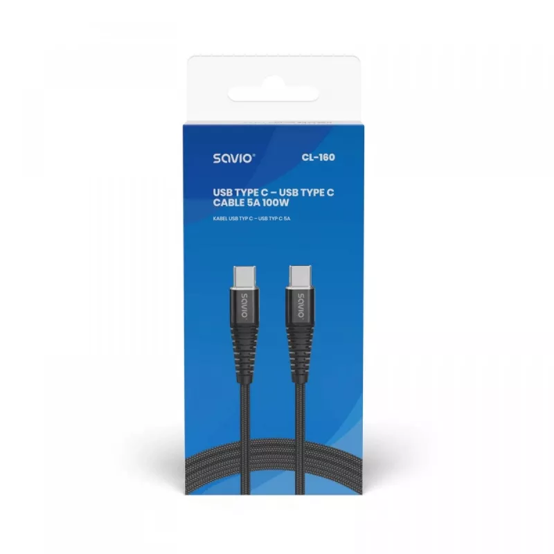 Savio CL-160 USB kabelis 2 m USB 2.0 USB C - USB C Melns