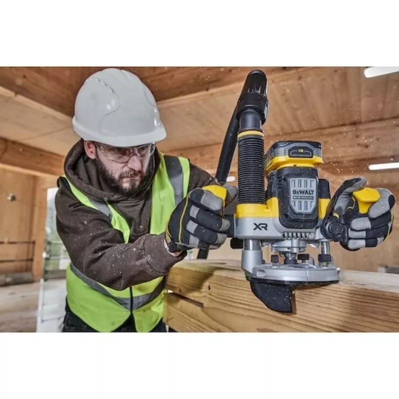 Plunge Router DeWalt DCW620NT-XJ, bezsuku akumulatora, 18V, 1600W jauda, 11–23k RPM, 12,7 mm patrona, putekļu izvads, LED, 3,6 kg, futrālis