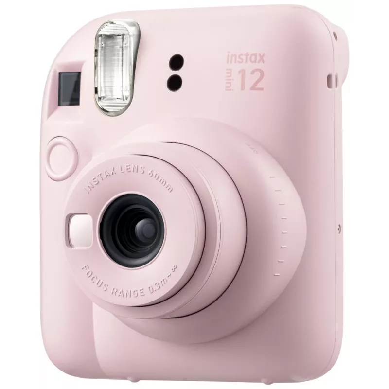 Momentfoto kamera Fujifilm Instax Mini 12 Rozā — attēls 86×54 mm, filma 62×46 mm, fokusa attālums 60 mm