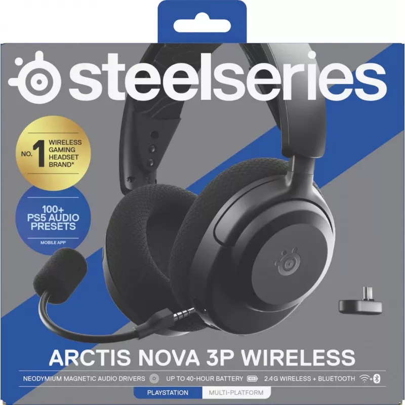 Austiņas STEELSERIES Arctis Nova 3P Wireless Bluetooth Circumaural Head-band, 20–22000 Hz, 260 g, Melnas