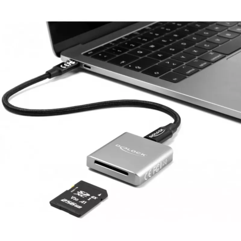 DeLOCK 91006 karšu lasītājs, pelēks, SD, USB Type-C, 10000 Mbit/s