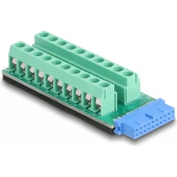 Kabeļa savienotāja pārveidotājs DELOCK 67191 — USB 19 kontaktu galvene uz 20 kontaktu spaiļu bloku, melns/zaļš