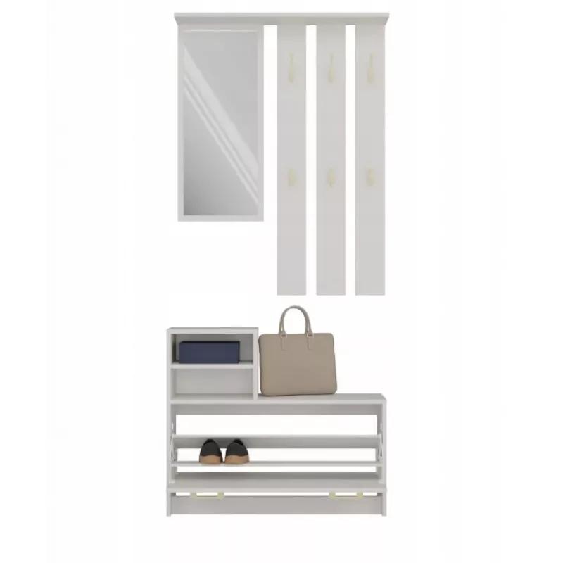 Wardrobe Shoe Cabinet top e shop VERA Cashmere GS1 — 1800×850×240 mm, veramas durvis, spogulis, 1 plaukts, 6 āķi