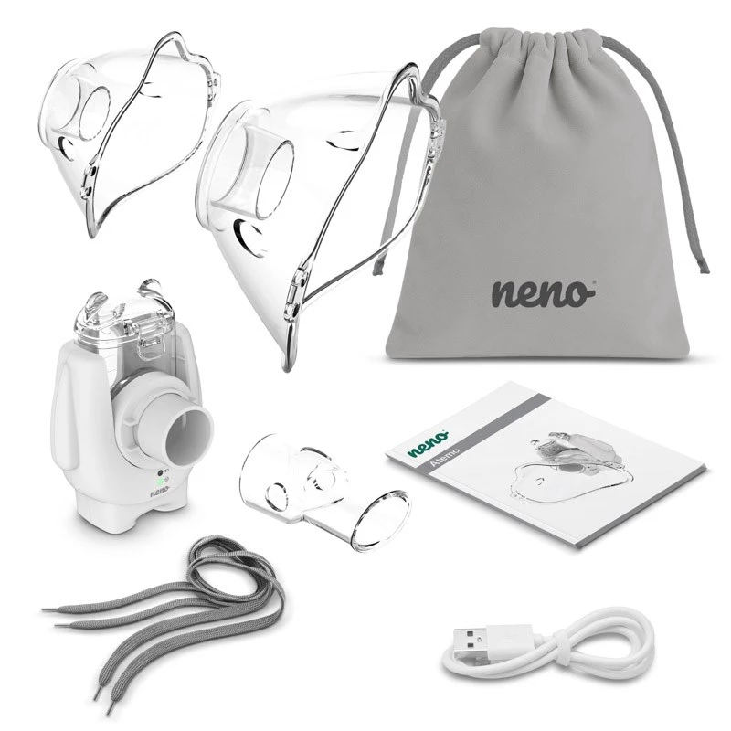 Pārnēsājams ultraskaņas inhalators neno Atemo 36 / 5 000 — ar bateriju/USB, bērniem, ietver iemuti un bērnu masku
