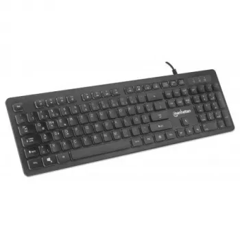 Manhattan spēļu USB tastatūra, Low Force Key Edition, 12 multivides taustiņi, varavīksnes LED fona apgaismojums, USB-A, melna, mazumtirdzniecības kaste (vācu izkārtojums)