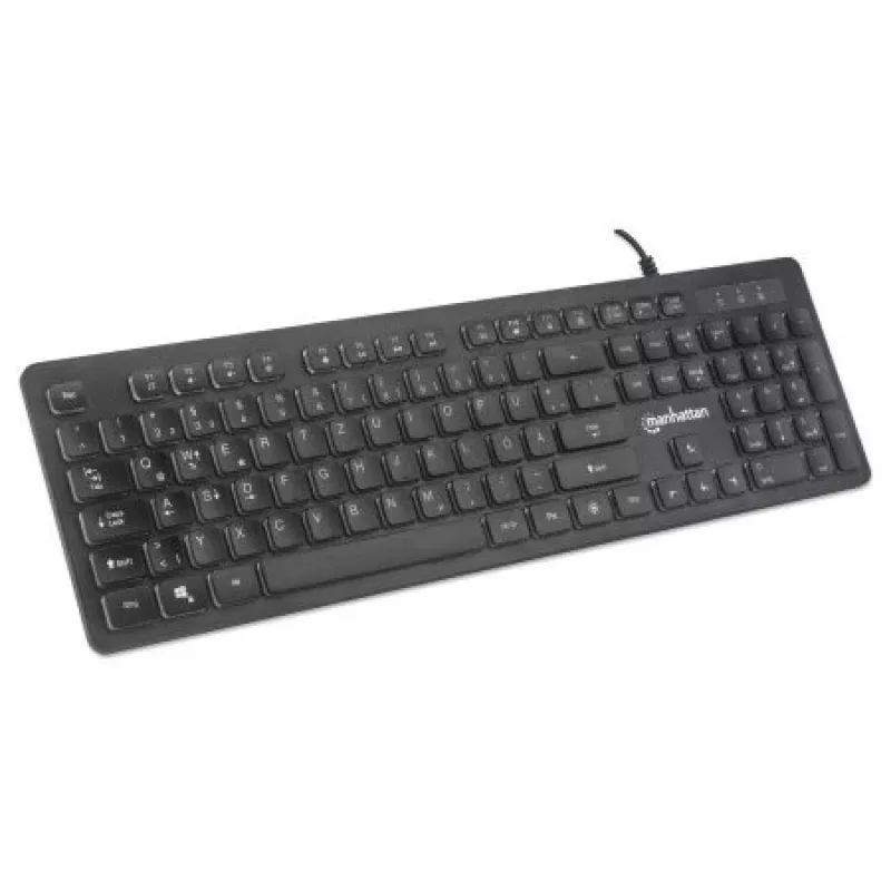 Manhattan spēļu USB tastatūra, Low Force Key Edition, 12 multivides taustiņi, varavīksnes LED fona apgaismojums, USB-A, melna, mazumtirdzniecības kaste (vācu izkārtojums)