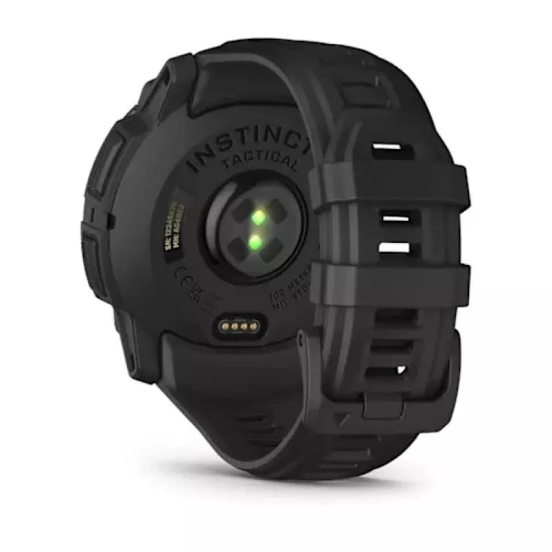 Viedpulkstenis GARMIN Instinct — 45 mm, 3,05 cm (1,2 collas) AMOLED 390×390 skārienjūtīgs, 4 GB, GPS, silikona siksna melna, 53 g