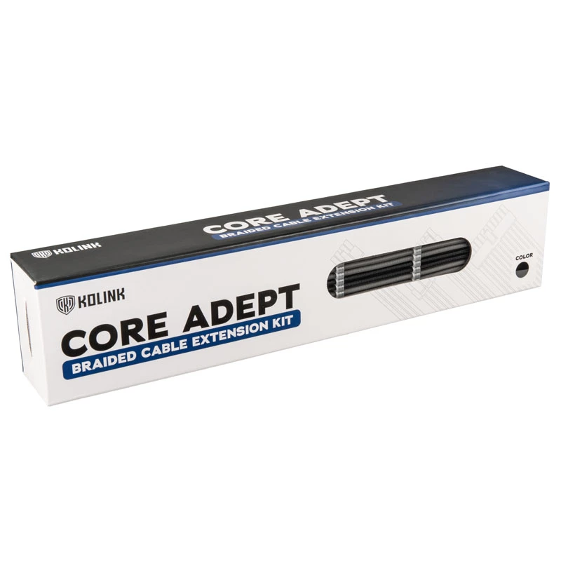 Kabeļu pagarinātāju komplekts Kolink Core Adept — pīts PET apvalks, vara vadi, 300–350 mm garumi, 6 gabalu komplekts