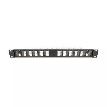 DELOCK 19 collu Keystone ielāpu panelis 24-portu leņķveida ar stiepes samazināšanu, 1U, melns, 482.6×125.5×44.2 mm