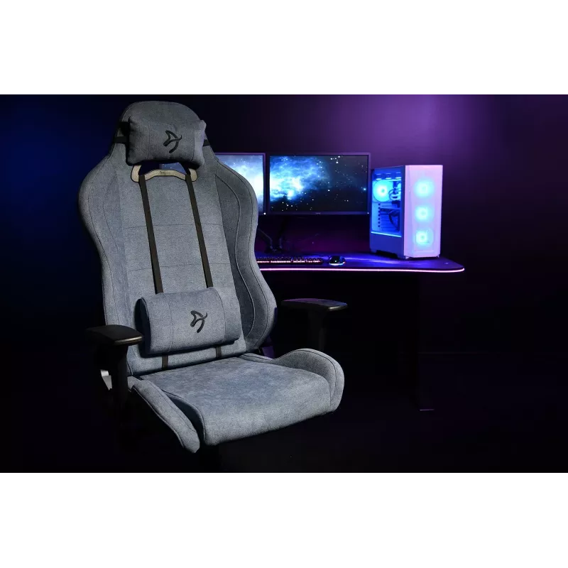 Spēļu krēsls Arozzi Torretta SoftFabric Blue — ergonomisks dizains, regulējams augstums un roku balsti