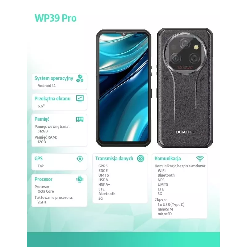 Viedtālrunis Oukitel WP39 Pro 12/512 11000mAh Pelēks