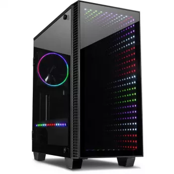 Chassis INTER-TECH X-608 INFINITY MICRO, microATX, RGB, priekšējais un sānu rūdītais stikls, bez barošanas bloka