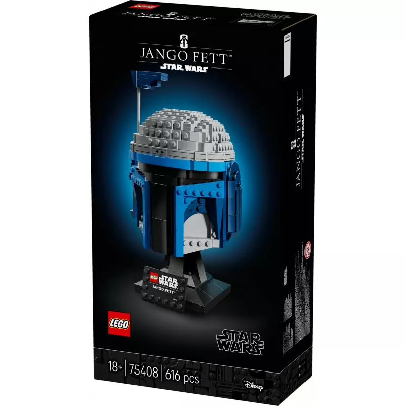 Kolekcionējams LEGO Star Wars ķiveres aksesuārs Jango Fett 75408 — 616 detaļas, 210×120×110 mm displeja modelis