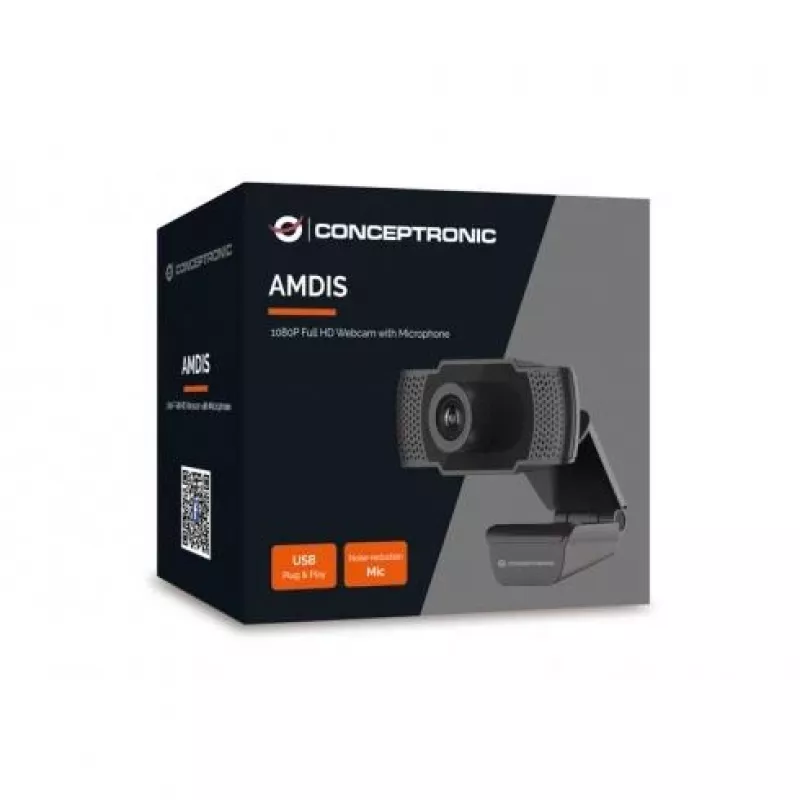 Conceptronic AMDIS 1080P Full HD tīmekļa kamera ar mikrofonu, 2 MP, 1920 x 1080 pikseļi, Full HD, 30 kadri/s, H.264, M-JPEG, YUV, 90°